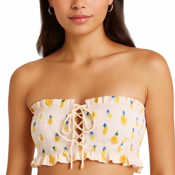 Tops - Lemon 🍋 Print Lace-Up Tube Top.